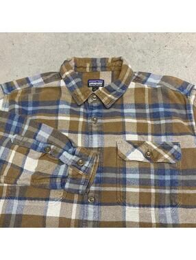 Patagonia Organic Cotton Flannel Shirt Mens Large Brown Plaid Long Sleeve Gorp